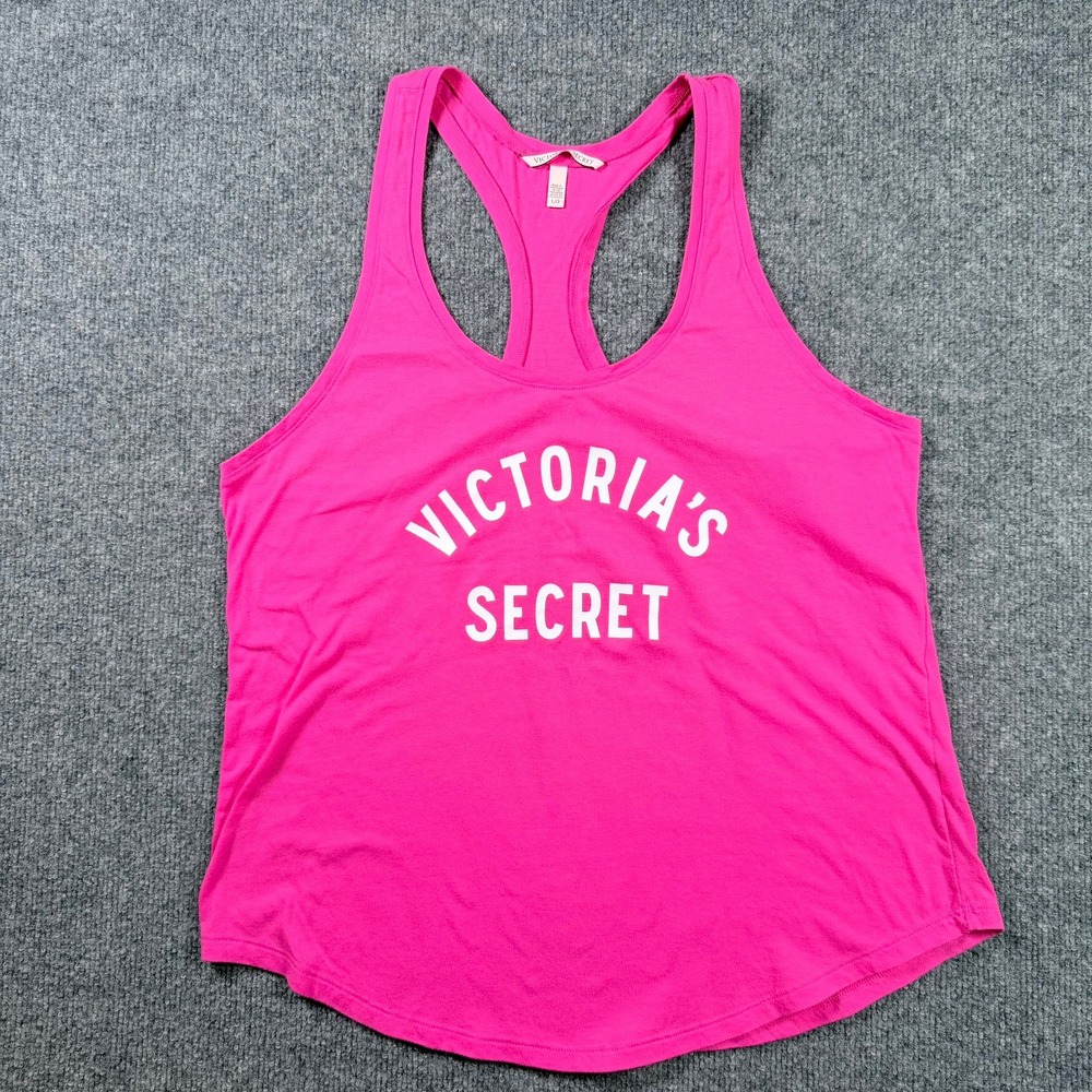 Victoria's Secret Tank Top Womens Large Pink Racerback Graphic Logo Sleeveless